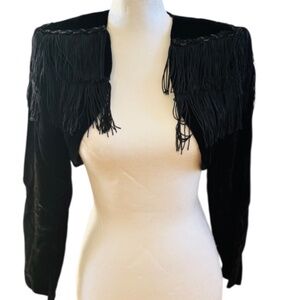Small Velvet Black Fringe Bolero  Jacket Sequins Costume Matador Y2K Holiday